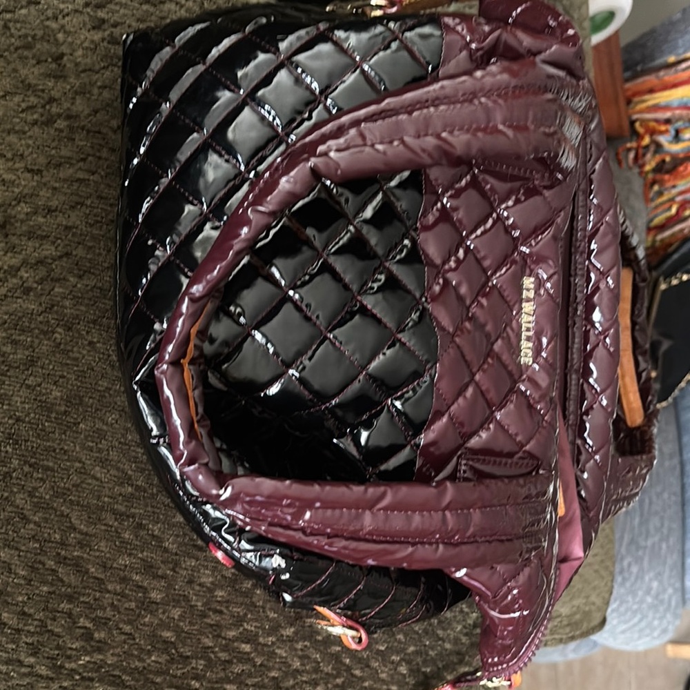 MZ Wallace Black and Purple Quilted Shoulder Bag with Chain Strap